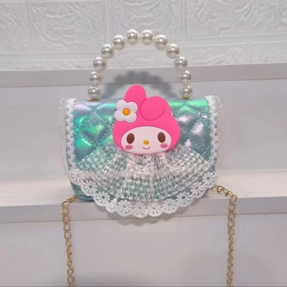 My Melody Green and White Pearl Quilted Handle Crossbody Handbag